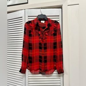 kate spade Red and Black Plaid Ruffle Blouse - Size 2